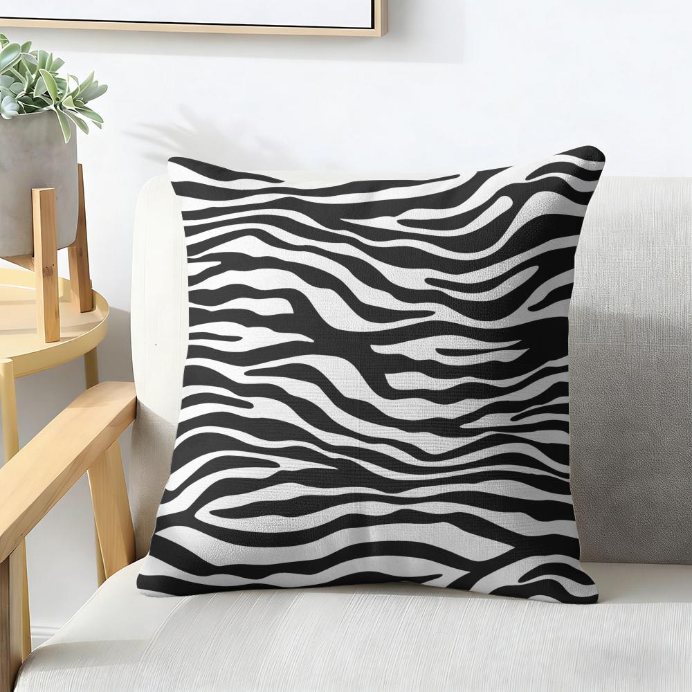 Black White Simplicity Cushion Cover Natural Linen Organic Fabric Double-Sided Printing Breathable Perfect For Home Decor