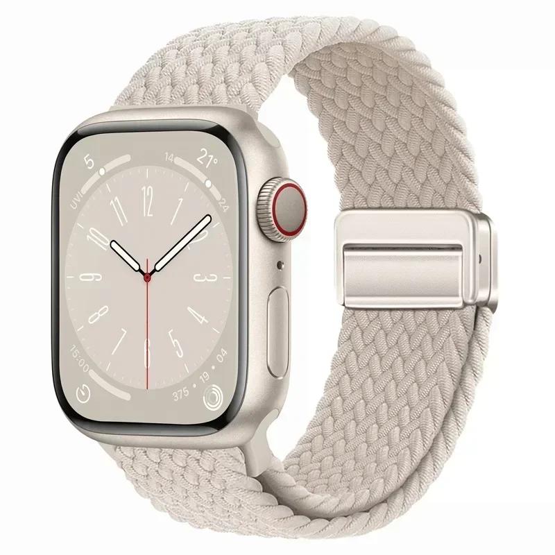 Плетеный нейлоновый ремешок-петля для Apple Watch Ultra2 49мм 9 8 7 45 41мм Металлический магнитный браслет-ремешок для 6 5 4 3 SE 44 40мм