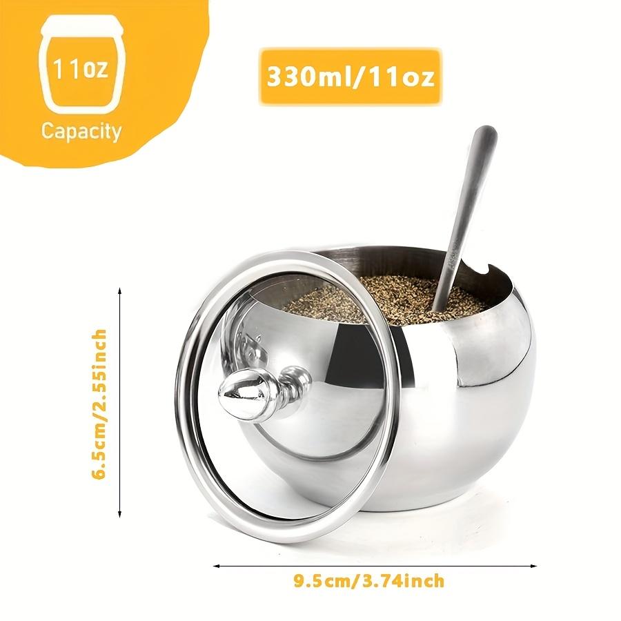 1 шт. 330 мл (10 унций) Сахарница из нержавеющей стали со стеклянной крышкой и ложкой - Идеально подходит для аксессуаров кофейного бара и кухонного хранения