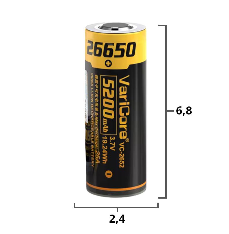 Akumulator Bateria Ogniwo Varicore Vc-2652 Pcb 26650 Li-Ion 3.7V 5200Mah