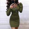 Womens Oversized V-Neck Knit Sweater Dress Long Sleeve Mid-Length Zipper Front Casual Workwear