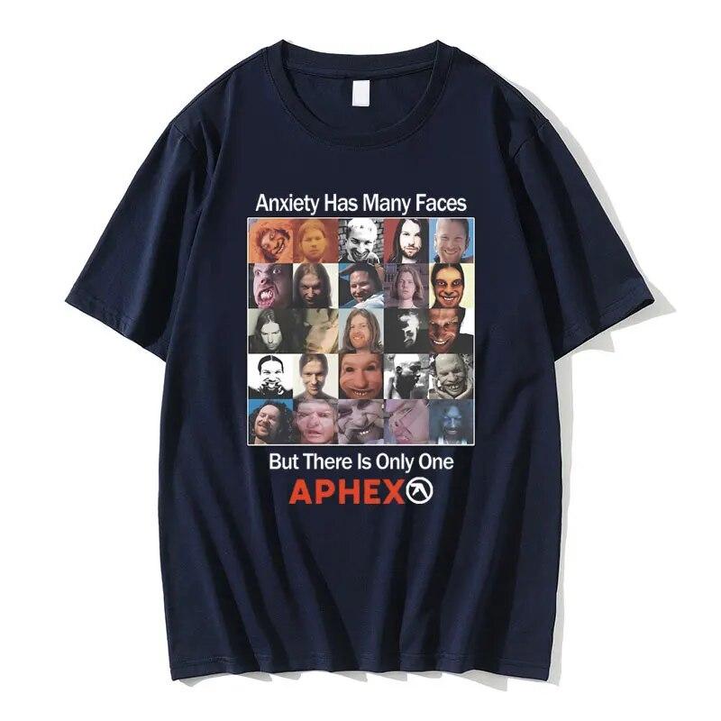 Британская электронная музыка Aphex Twin Anxiety имеет много лиц, но есть только одна футболка с рисунком APHEX, женская винтажная футболка унисекс