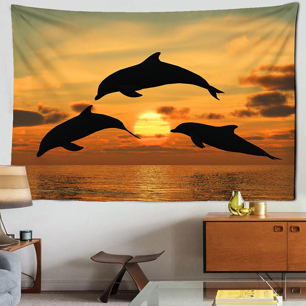 Ocean Dolphin Tapestry Wall Hanging Funny Sea Life Tapestry Wall Hanging Bedroom Whales Dolphin Wall Tapestry Living Room Decor