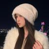 Autumn and Winter Hat Women's Wool Knitted Hat Big Head Circumference Headgear Rabbit Fur Fleece Ear Protector Warm Cold Hat