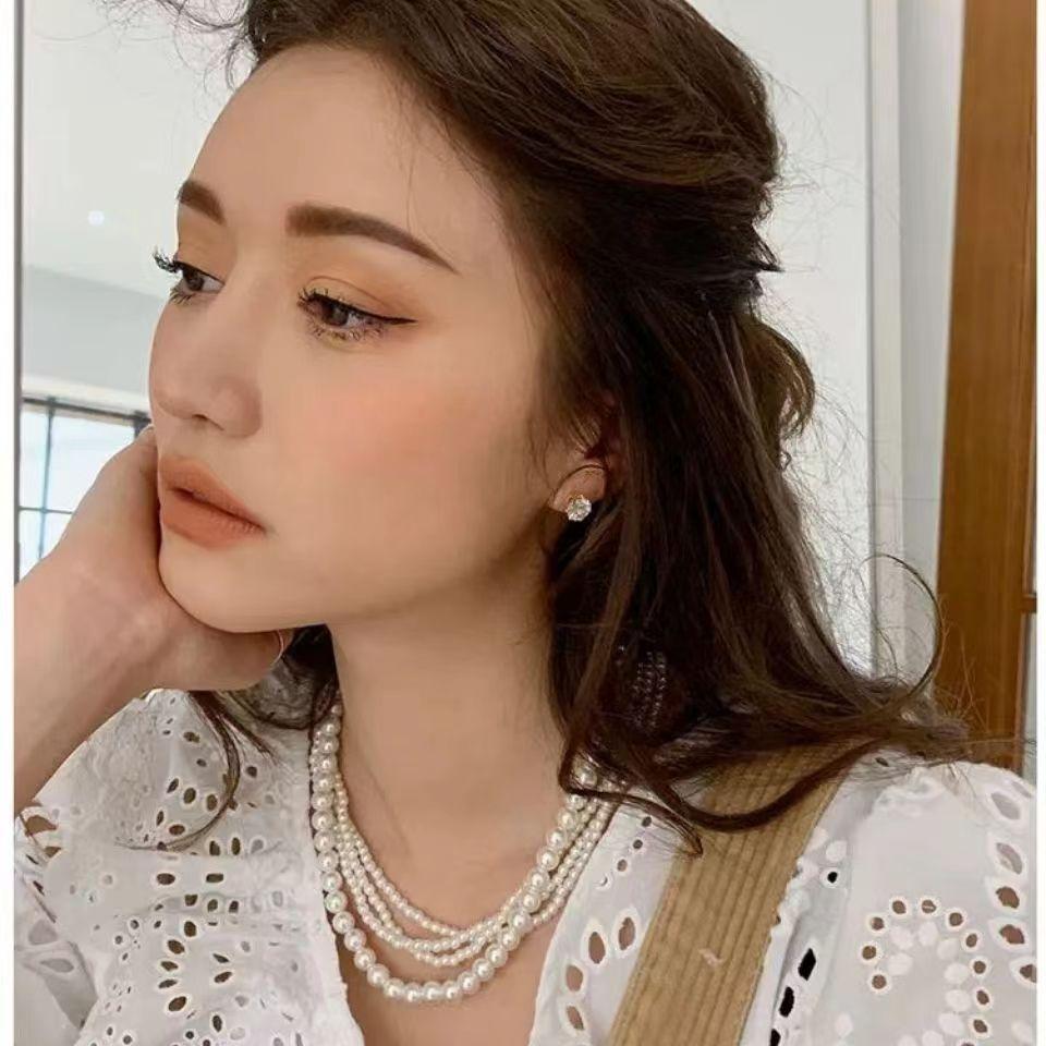 Многослойное стеклянное жемчужное ожерелье для женщин с изысканным темпераментом, модным стилем ретро-барокко, многорядной цепочкой на ключицах.