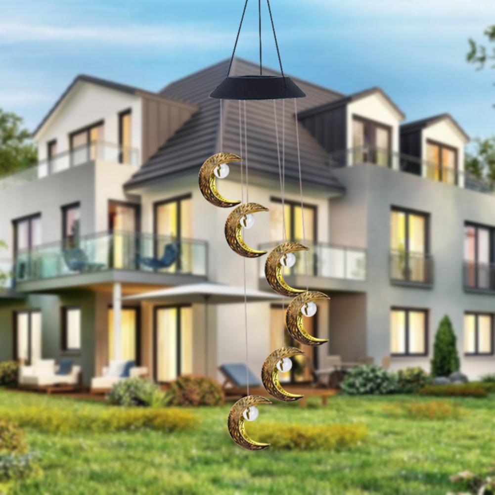 Outdoor Wind Chime Light LED Hanging Garden Lamp Patio Porch Solar Power Moon Wind Chime Lamps Windbell Pendant