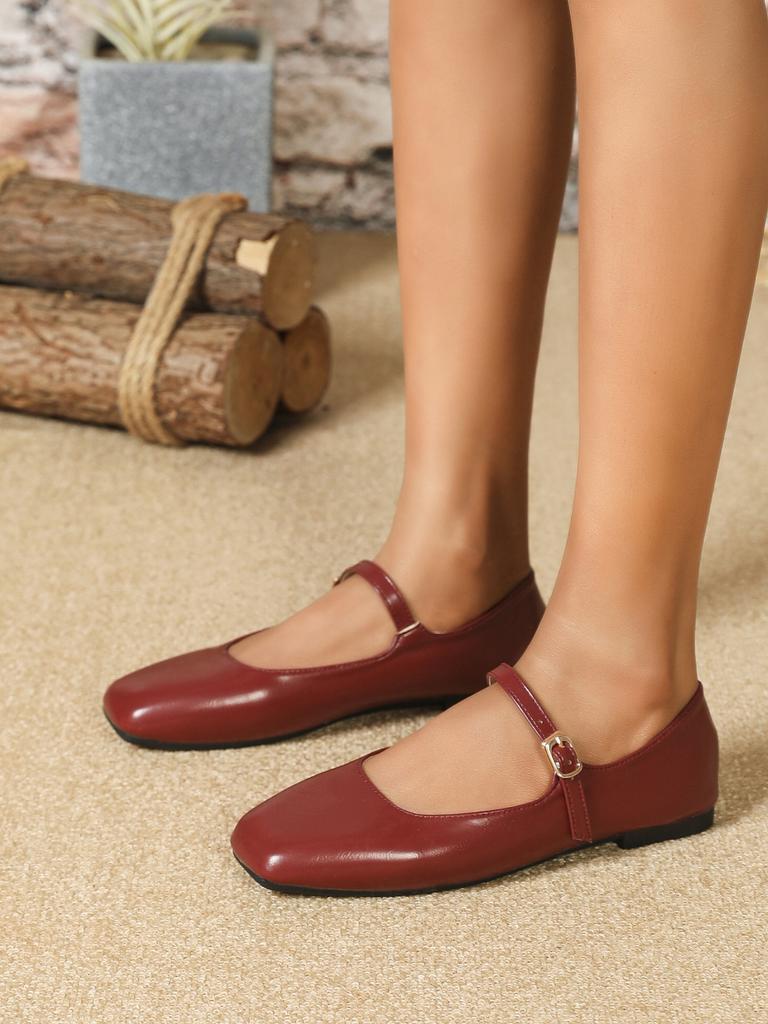 Women's Flats Elegant Soft Sole Ballet Shoes Square Head Single Shoe Mary Jane Shoes High Quality Small Leather Shoes for Women