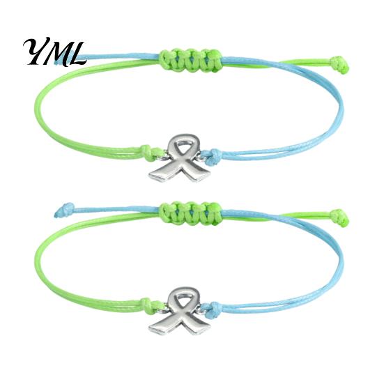 Braided Rope Wristband 2 Pcs Breast Cancer Awareness Bracelets, Adjustable String Ribbon Bracelet Bracelets with Charm, Inspirational Gifts for Women