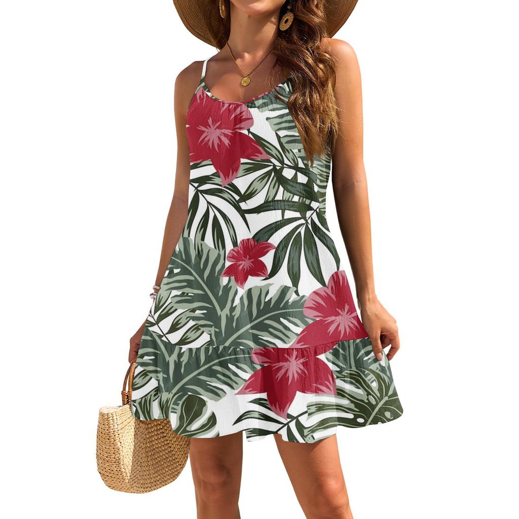 Женское платье без рукавов, свободное, повседневное, темпераментное, гавайское, цветочное, пляжное платье