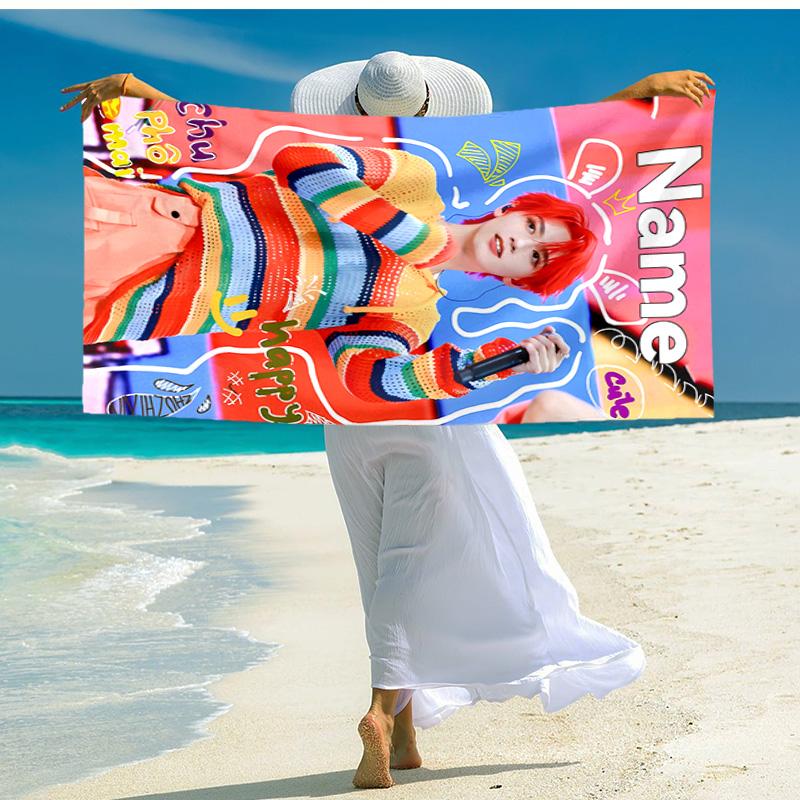 Personalized customized proof beach towel with TOP lands boy group Zhu Zhixin pattern - soft, absorbent,quick-drying,perfect swimming,camping&bathing