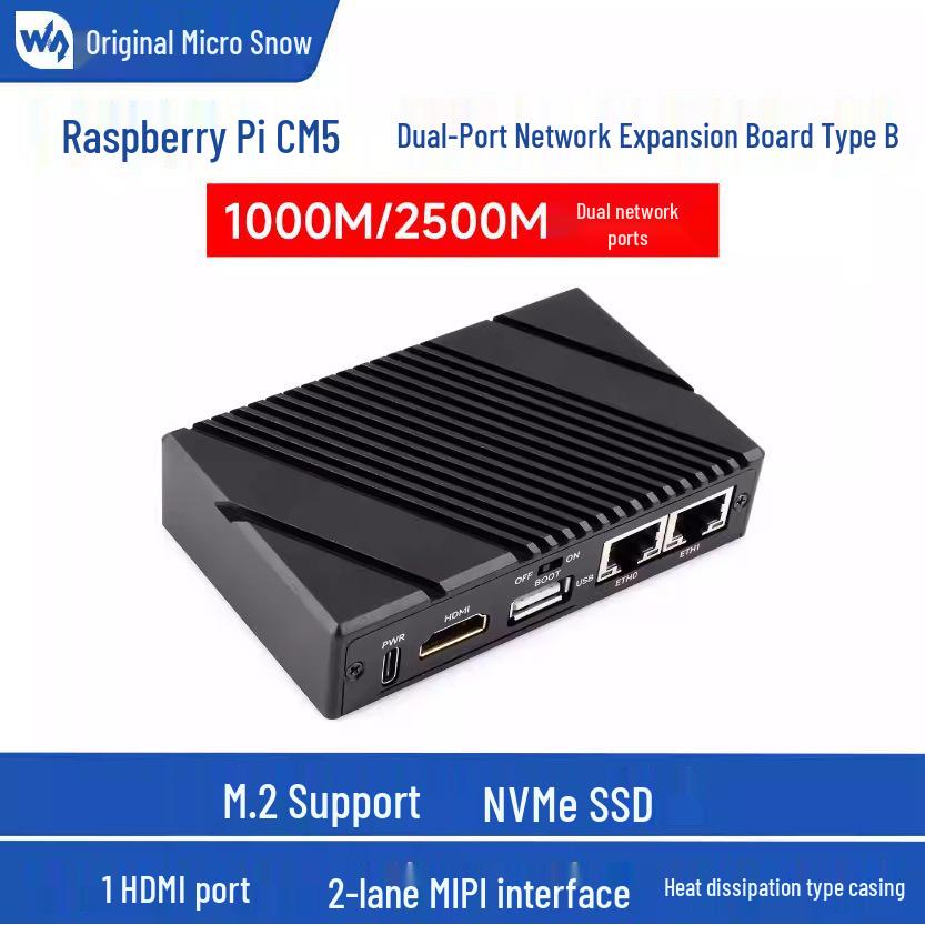 Raspberry Pi CM5 Dual Network Port Expansion Board with Gigabit/2.5G, M.2 M Key, HDMI, MIPI, and RJ45 Interfaces