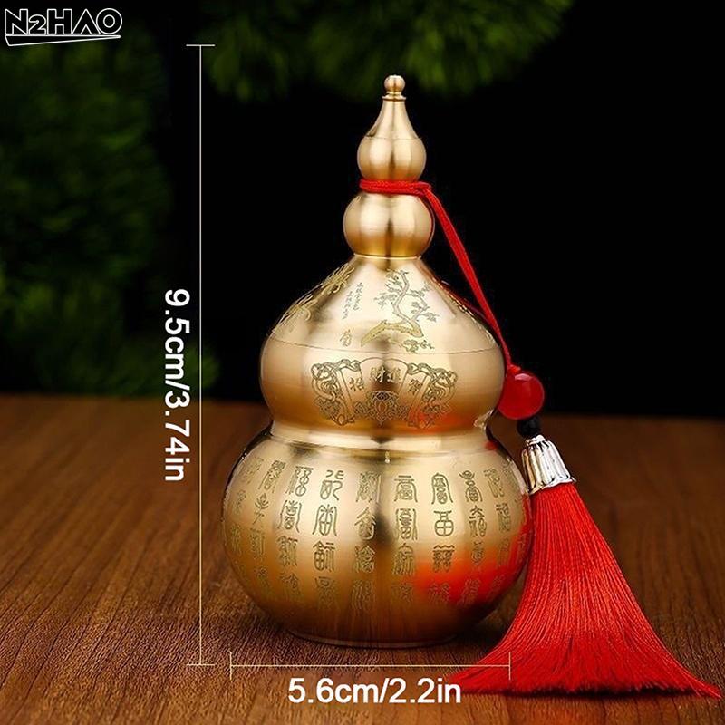 1PCS Brass Gourd Ornament: Open-Top Chinese-Style Brass Feng Shui Gourd—Desktop Wealth-Bringing Carved Feng Shui Decorative Item