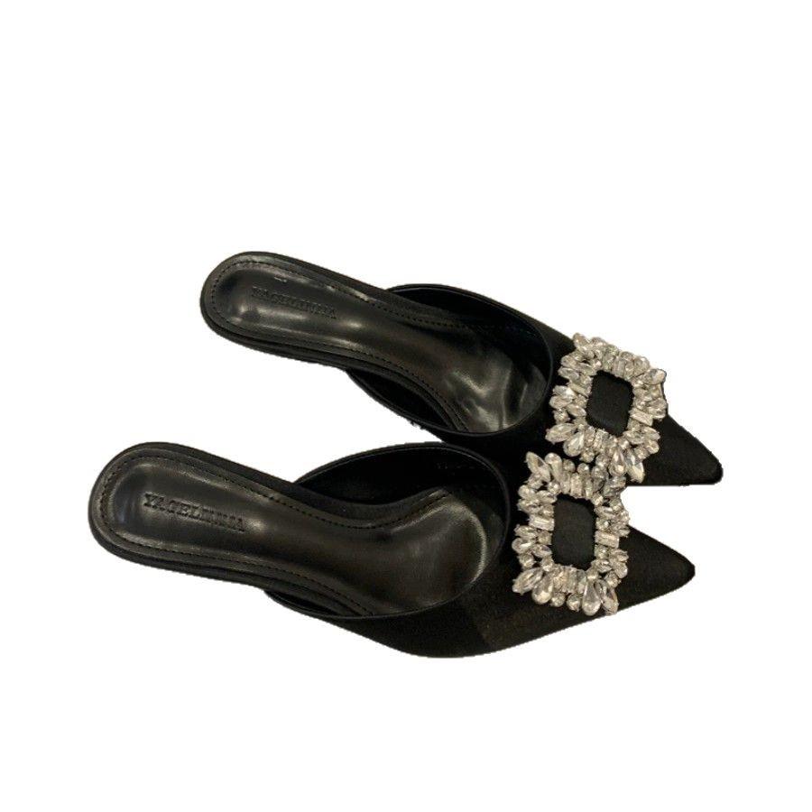 Туфли на высоком каблуке, французские ретро-полушапки, новинка 2025 года, летние ленивые однопедальные классные тапочки, женская обувь