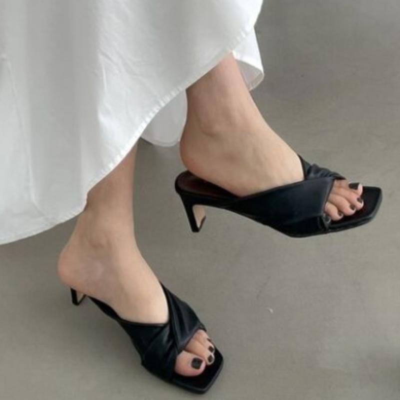 New Arrivals Open Run High Heel Women Summer Square Slipper String Twist Nk Hl 1