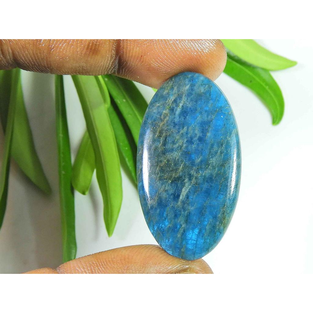 48 Карат Натуральный Неоново-голубой Апатит Овальный Кристалл Кабошон Свободный Драгоценный Камень 22X41ММ SK-2109
