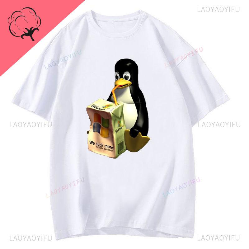 Премиальная хлопковая мужская футболка с пингвином Linux, одежда для отдыха, футболки в стиле харадзюку и манга, эстетичные футболки, винтажный юмор, уличная одежда