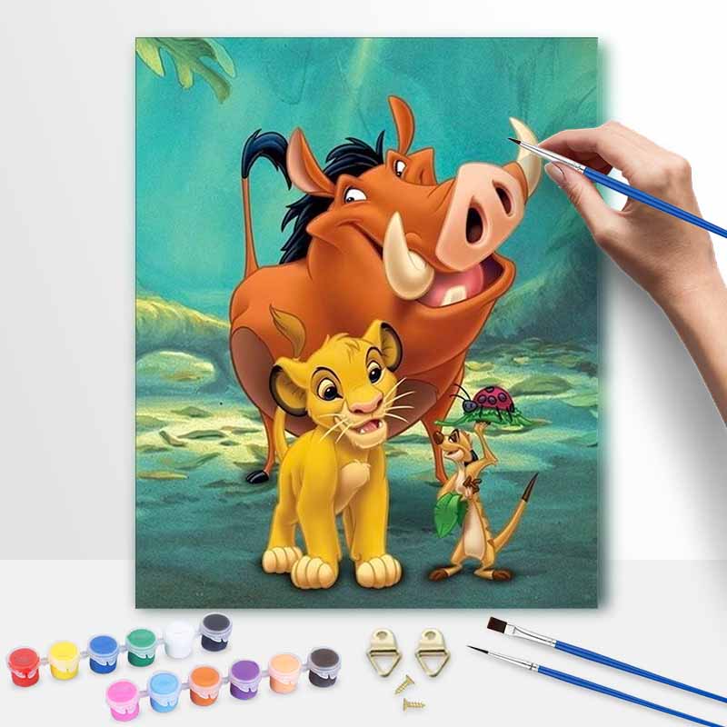 disney the lion king simba pumbaa timon digital oil painting hand painting kit diy home decoration