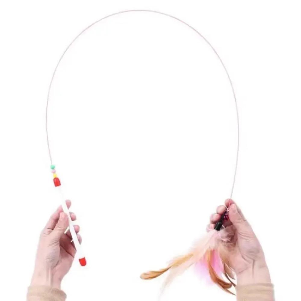 Interactive Cat Wand Toy with Feather-Style Tassel & Bell on Flexible Elastic Rod