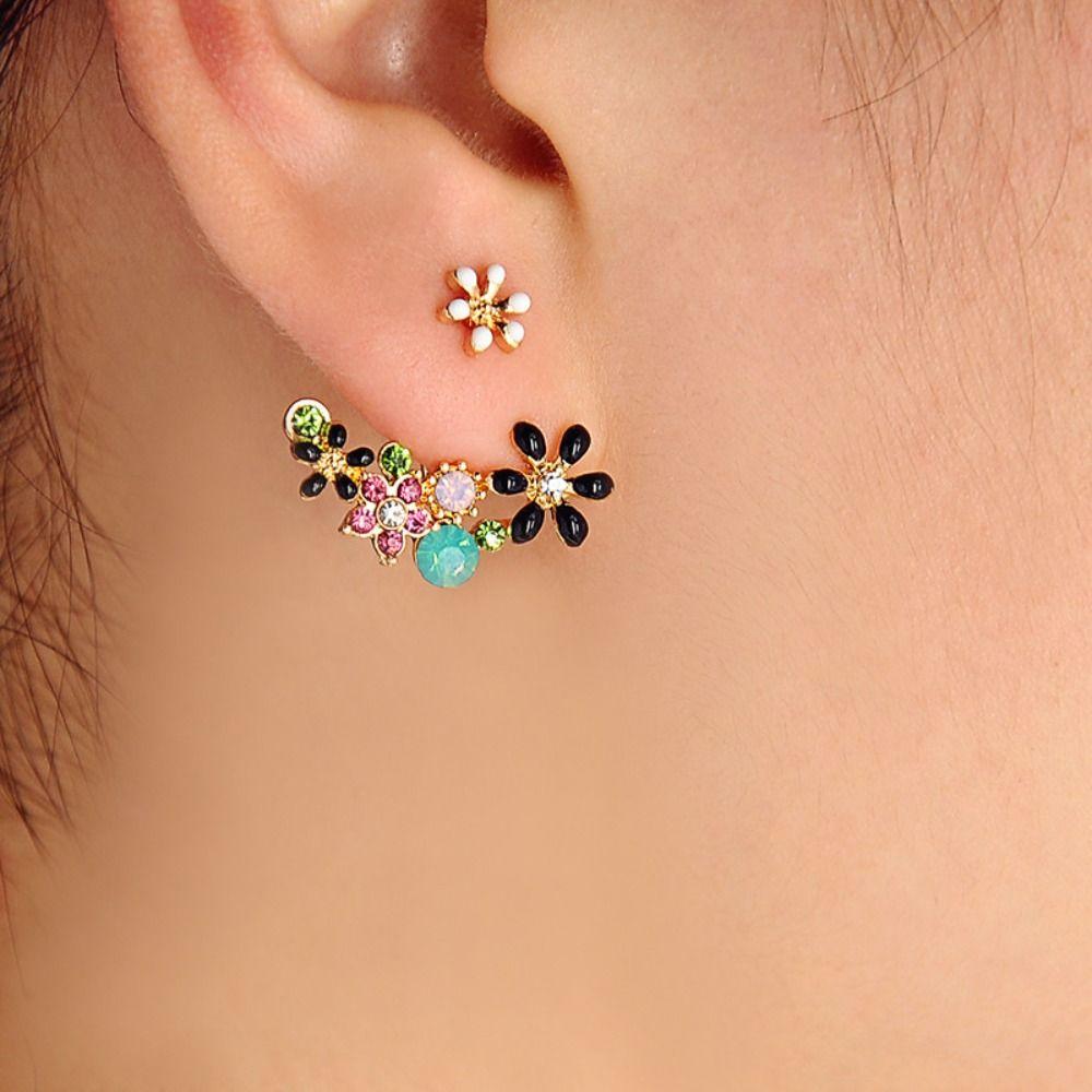 Korean Style Oil Floral Stud Earrings Women's Jewelry Flower Design Drop Earrings  Party