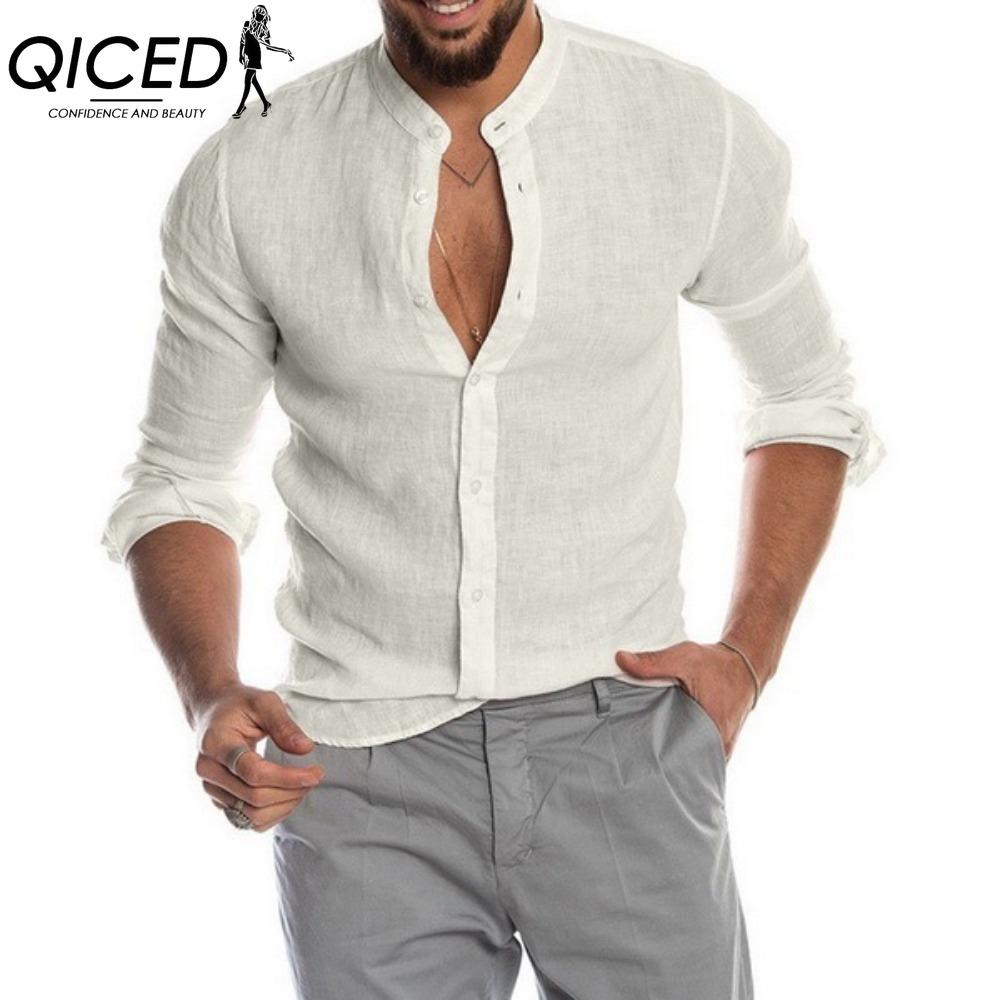 QICED Футболка из хлопка с длинным рукавом, мужская модная свободная рубашка с принтом, сострадательная рубашка