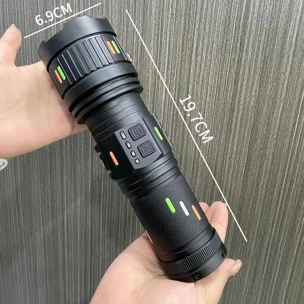 Powerful Zoom LED Flashlight Power Display Rechargeable White Laser Torch Waterproof Outdoor Hiking Long Range Tactical Lantern