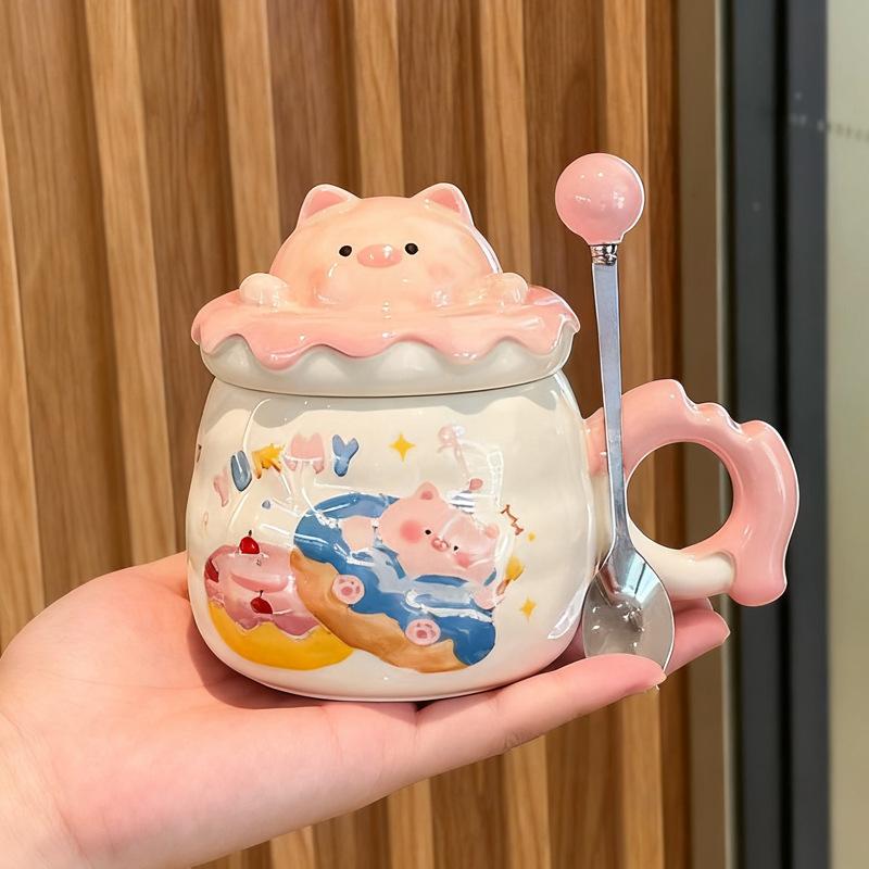 Birthday Gift, Cute Piggy Ceramic Mug with Lid Gift Box, Couple Girlfriend Drinking Cup As a Gift
