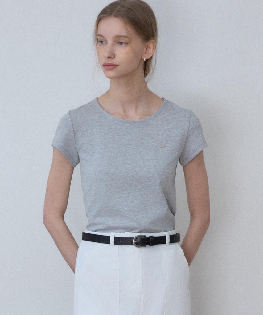 OURHOPE Logo Silky Slim Fit T-Shirt - Melange Grey