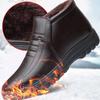 New Men's Winter Warmth and Plush Men's Casual High Top Leather Cotton Shoes