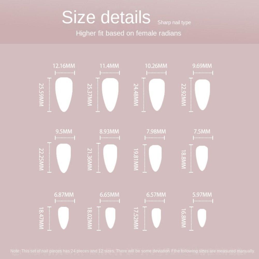 24pcs Nail Tips Press on Nails Fake Nials DIY Four-leaf Clover Long Almond False Nails French