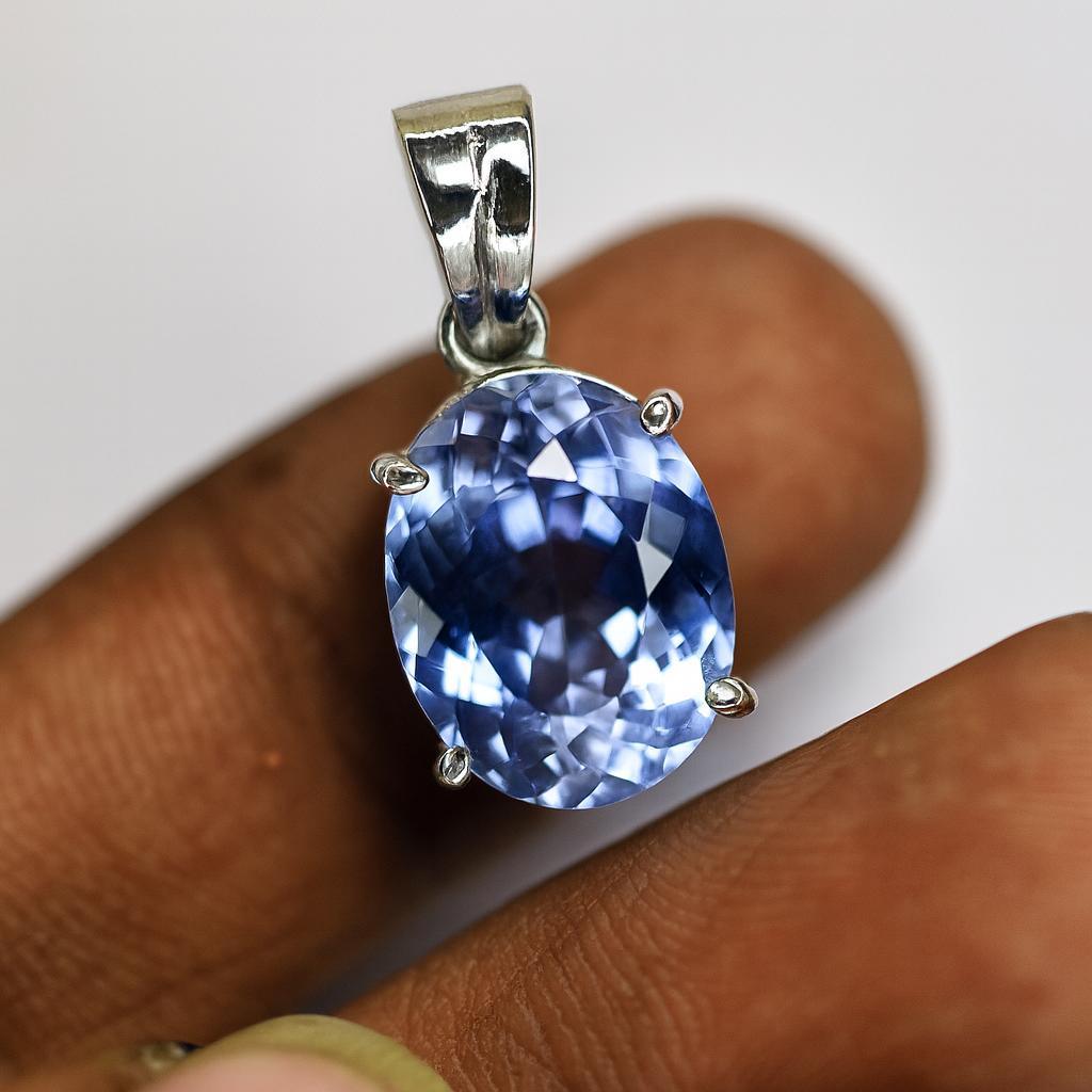 Natural Blue Sapphire Pendant 16 ct Oval Cut 925 Sterling Silver September Birthday Birthstone