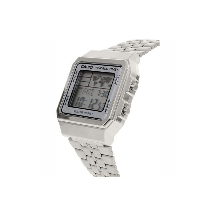 Casio Серия для молодежи Винтажные Стандартные Классические Маленькие Серебристый Блок Квадратные Ретро Водонепроницаемые Кварцевые Механизм Стальной Ремешок Унисекс часы A500WA-7