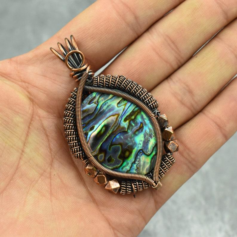 Подвеска из медной ракушки, подвеска из медной проволоки с драгоценным камнем, дизайнерская подвеска из меди для женщин, подарок на День матери