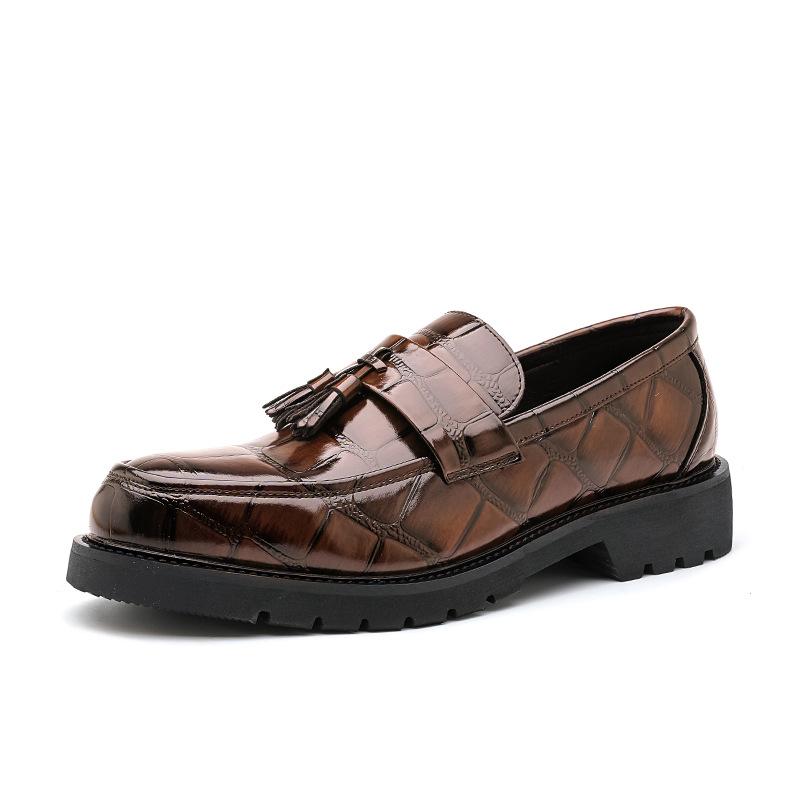 Мужская обувь большого размера, лоферы на платформе с бахромой, повседневные, молодежные, в британском стиле, обувь для доски, из маленькой кожи с узором под крокодила