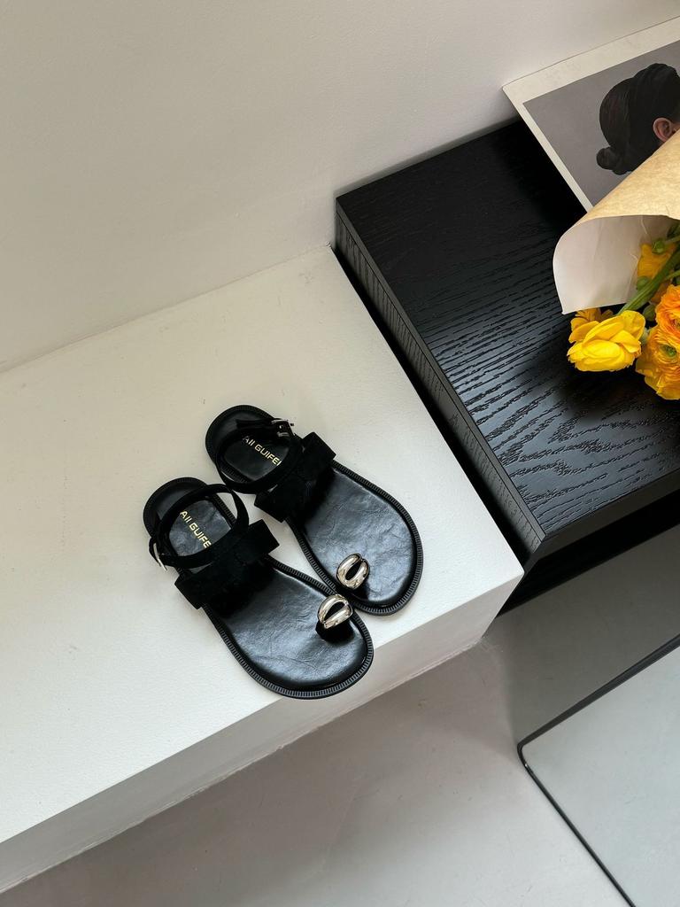 A852-12~ Сандалии с плоской подошвой, французские с металлическим носком, женская обувь лето 2025, новая римская обувь