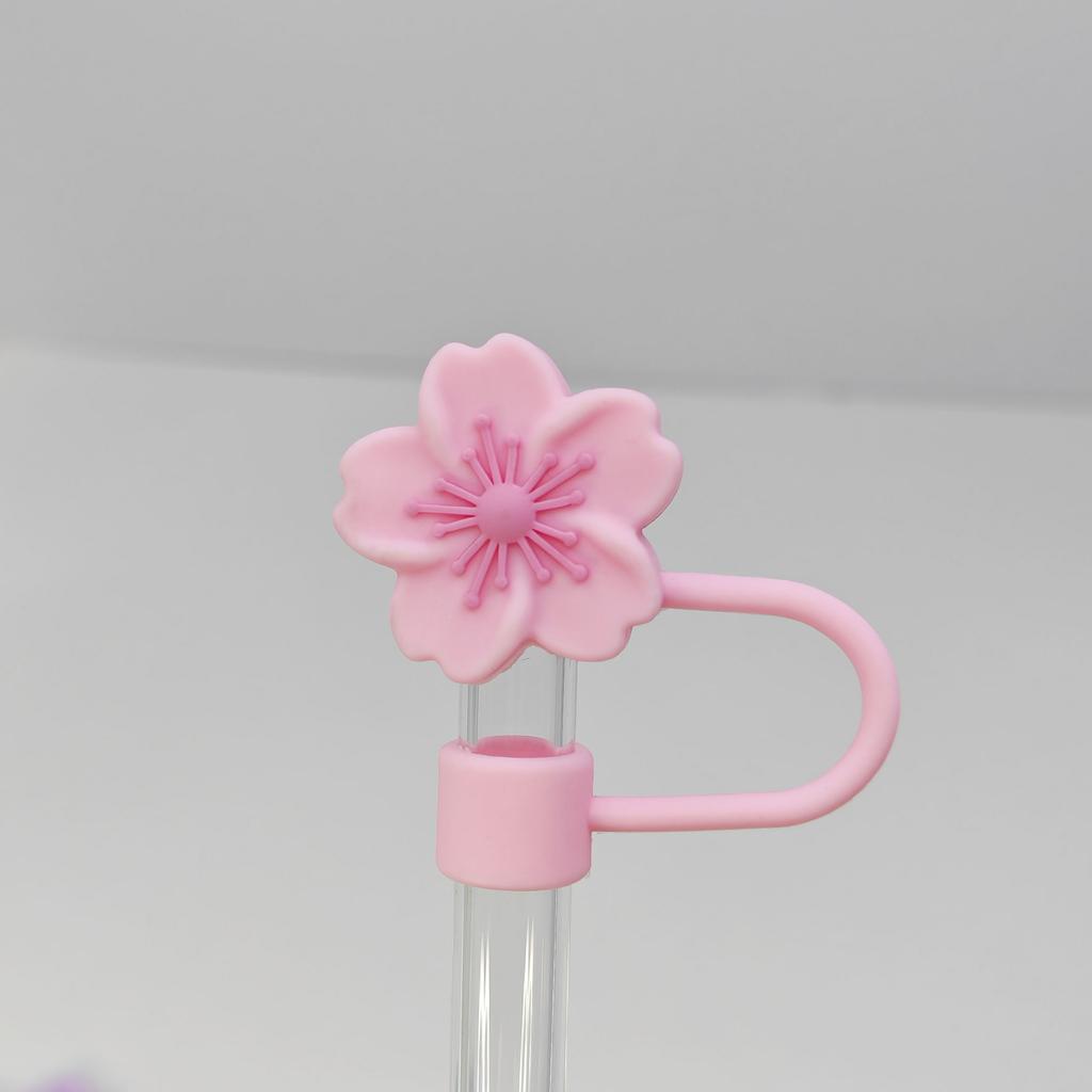 1pcs Straw Cover Cap for Stanley Cup Begonia Flower Dust-Proof Straw Toppers 10mm Reusable Silicone Straw Tips Lids Party Decor