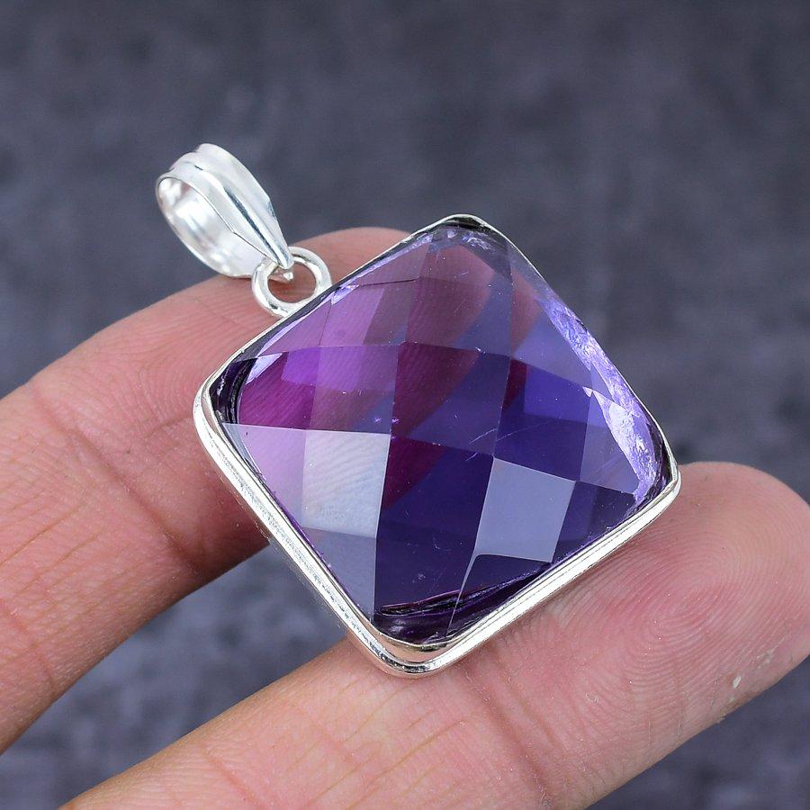 Подарочный кулон ручной работы из стерлингового серебра 925 пробы с натуральным аметистом 1,62 дюйма n7O08