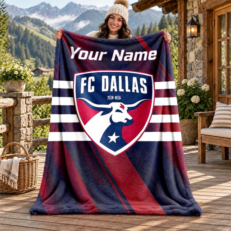FC Dallas Custom Name Flannel Blanket Personalized Soft Warm Plush Throw Blanket Customized Gift for Family Friends