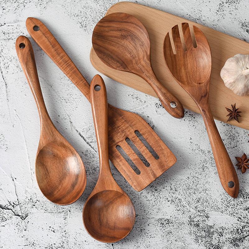 Большая деревянная ложка, совок для риса, половник для супа, деревянная кухонная ложка для приготовления пищи, большая лопатка для риса, сервировочная ложка для супа, деревянная посуда