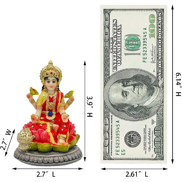 Маленькая статуэтка индуистской богини Лакшми - 3,9"В Индийский Идо Лакшми Фигурка для декора приборной панели автомобиля Дом Офис Мандир Храм Алтарь Святыня Предмет для Пуджи