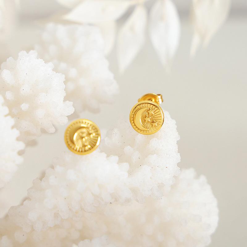 Европейские и американские серьги из титановой стали в виде звезд и луны - Прочные, Не выцветающие, Стильные украшения