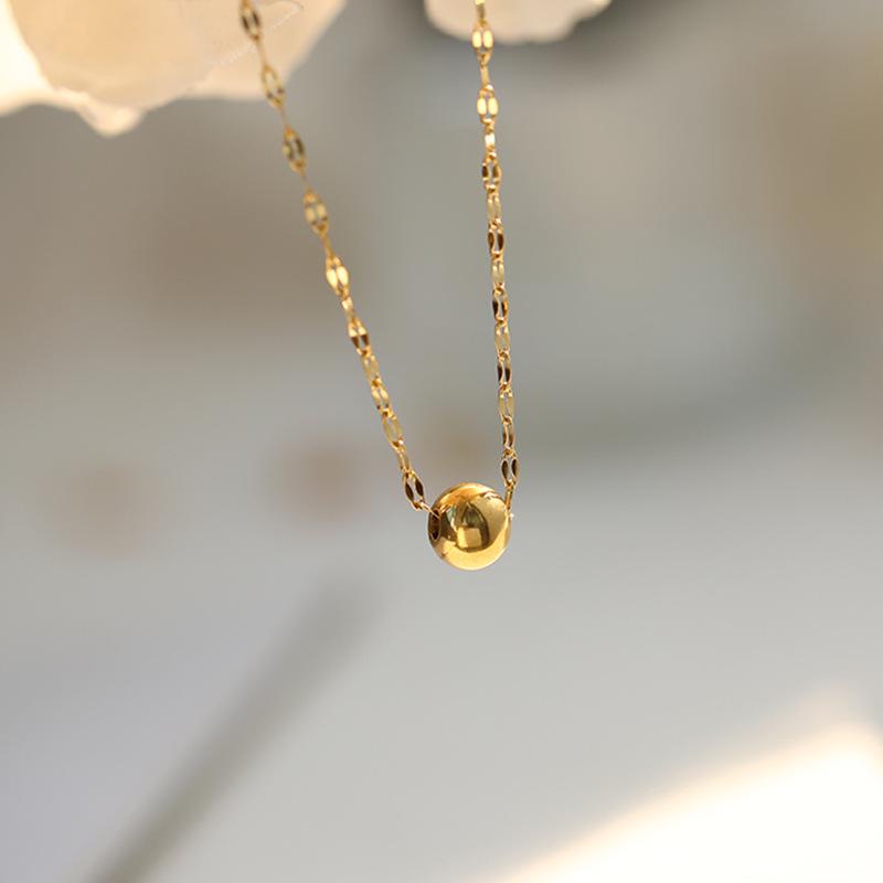 Корейское Простое Модное Круглое Бусины Ожерелье для Женщин - Покрытая 18K Золотом Титановая Сталь Ключичная Цепочка, Модный Аксессуар