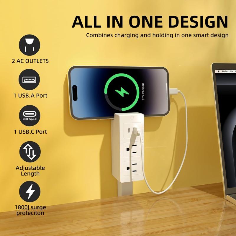 Retractable Socket Rotates Electrical Outlet Extender Charging Extension Power Socket Strip Adjustable Length for Nightstands