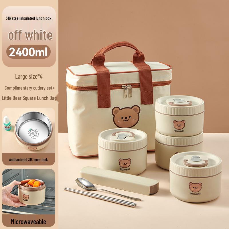 316 Stainless Steel Insulated Double-Layer Microwaveable Bento Lunch Box for Students and Office Workers