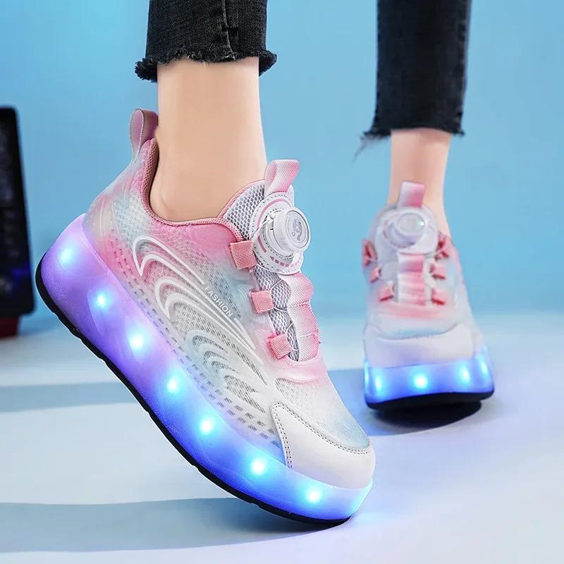 New LED Light Up Roller Skates Kids Unisex Rechargeable Dual Wheel Detachable Teenager Entertainment Casual Inline Skates