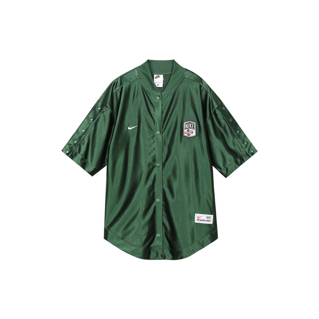 Nike Sportswear Solid Color Baseball Collar Short Sleeve Shirt Women Tops Spruce-Green FQ0700-323