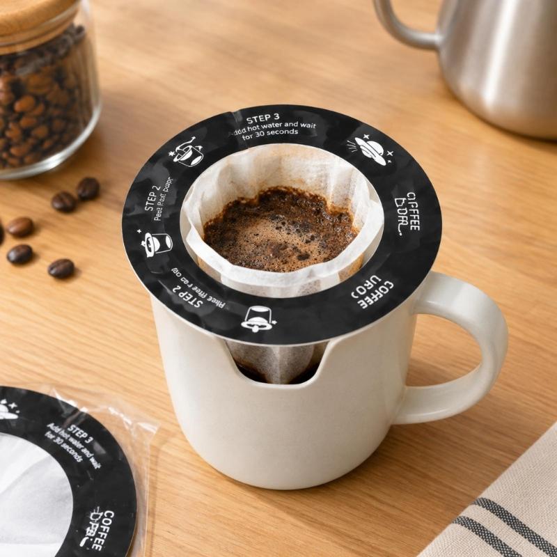 Unbleached Wood Pulp Coffee Filter Bags, Disc-Style Hanging Form with Suspended Chamber for Manual Cup Steeping