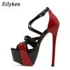 Eilyken Модные женские босоножки из лакированной кожи с открытым носком, летние пикантные туфли на очень высоком каблуке на платформе с пряжкой и ремешком, вечерние туфли для стриптиза
