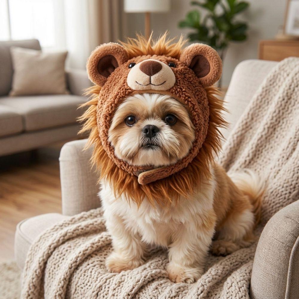 Skin Friendly Pet Lion Mane Hat Cartoon Lion Face Cat Costume Headwear Birthday Gift