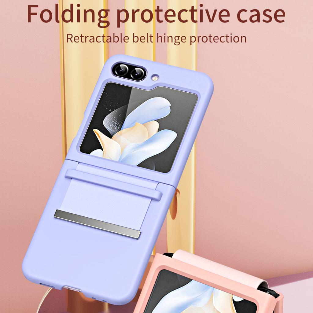 For Samsung Galaxy Z Flip6 5G/Z Flip5 5G Hard PC Phone Case Retractable Strap Hinge Protection Phone Cover