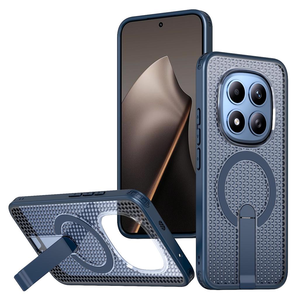 For Xiaomi Redmi Note 15 Pro 5G (Global) Magnetic Case Kickstand Grid Texture TPU PC Phone Back Cover